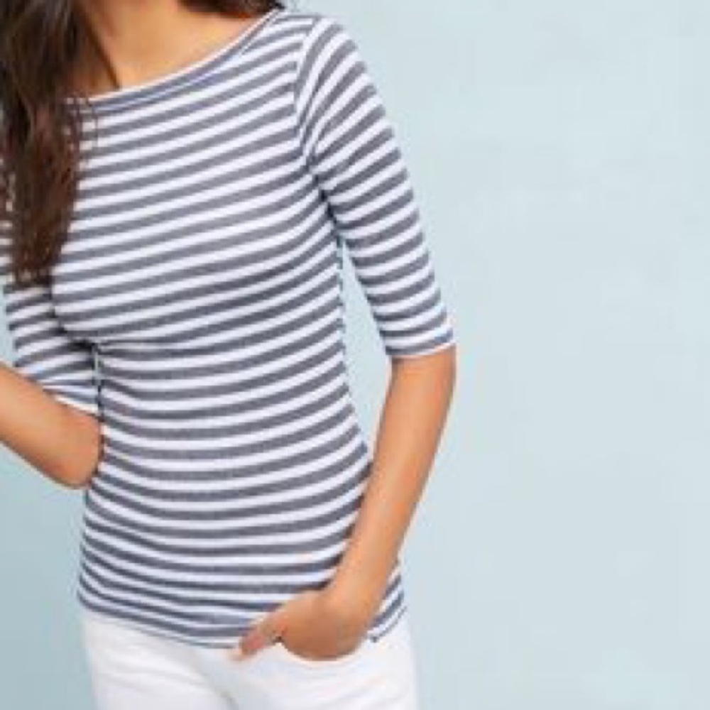 Navy White Stripe Boatneck Michael Stars Top d22